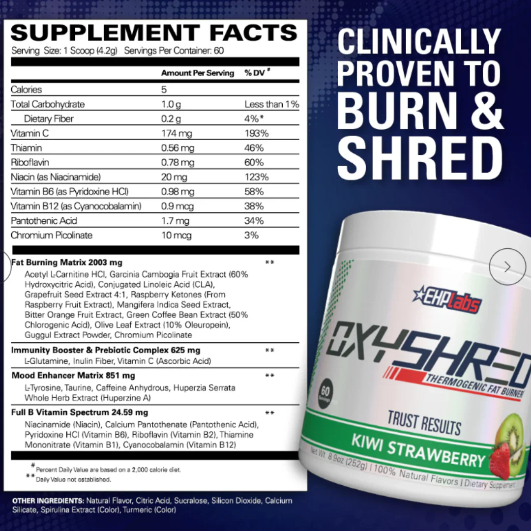 EHP Labs Oxyshred Thermogenic Fat Burner 264g - Image 4
