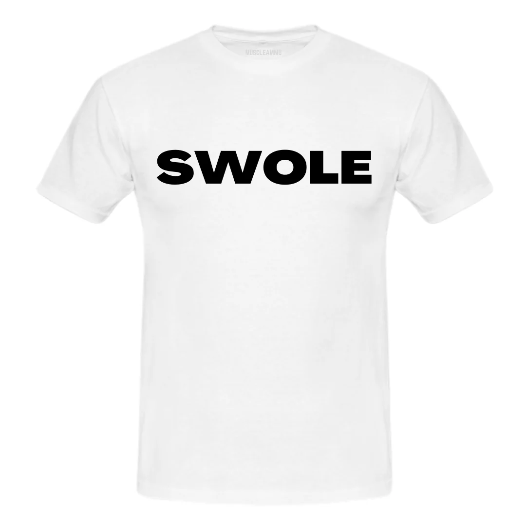 MuscleAmmo 'SWOLE' Print Muscle Fit T-Shirt - White