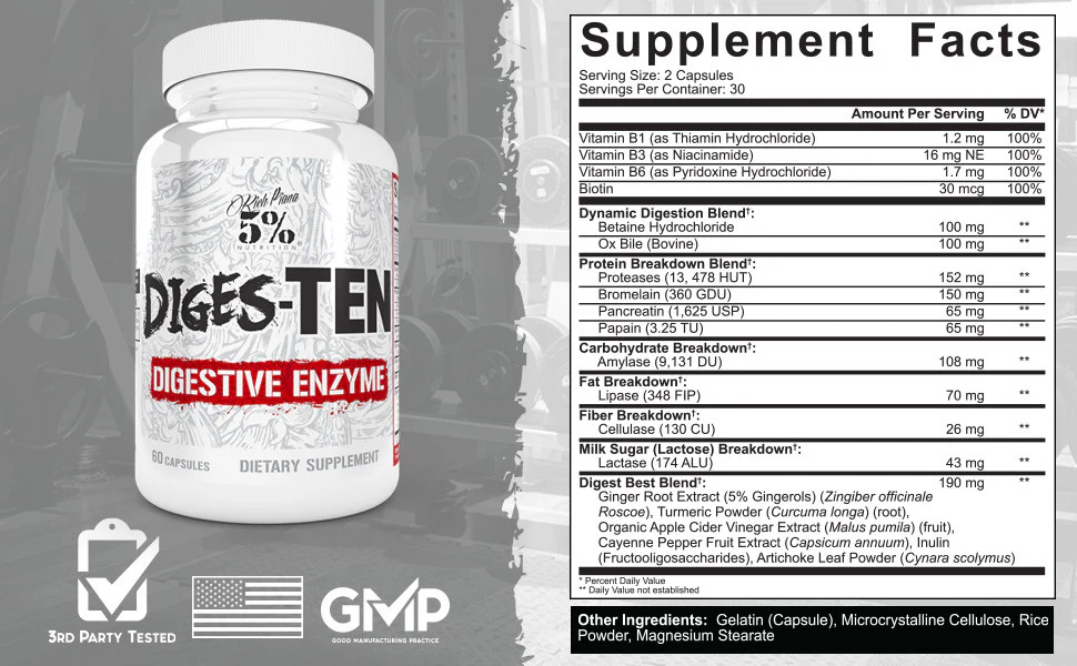 Rich Piana 5% Diges-TEN (60 Capsules) - Image 2